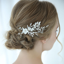 Floralbride-Horquillas para el pelo hechas a mano con cable, flor perla Cristal, hoja, para boda, accesorios para el cabello para dama de honor 2024 - compra barato