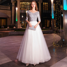 weiyin White A-line Long Evening Dresses V-neck Half Sleeves Floor Length Sequined Evening Dress Formal Party Dress Prom Dress 2024 - buy cheap