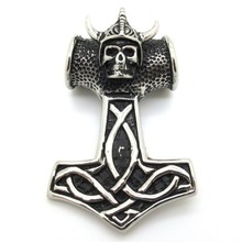 New Arrival Cool Thor's Hammer 316L Stainless Steel Lifelike Creepy Skull Horn Pendant Chain Jewelry Best Price 2024 - buy cheap