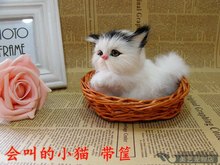cute simulation black head naughty cat lifelike model in a basket gift 13x6x9cm 2024 - buy cheap