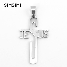 Simsimi Jesus cross Pedants Jewelry DIY necklace pendant for men both sides mirror polished stainless Steel Wholesale 10pcs 2024 - buy cheap