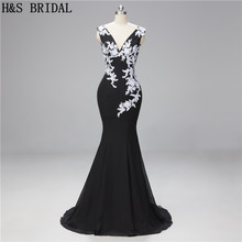 H&S BRIDAL Mermaid Evening Dress white appliques Black Evening Gown elegant women formal dresses robe de soiree 2024 - buy cheap