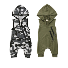Newborn Toddler Baby Boy Fashion Rompers Camouflage Print Sleeveless Hooded Jumpsuits 0-24M 2024 - buy cheap