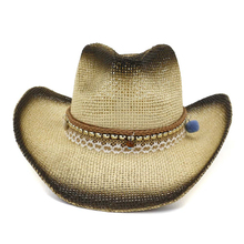 QBHAT-Sombrero de vaquero de paja para hombre y mujer, sombrero negro con pintura en aerosol, para exteriores, playa, gran protección solar 2024 - compra barato