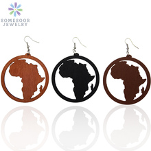 SOMESOOR 6CM Large Engraved African Map Wooden Drop Earrings Afrocentric Ethnic Hiphop Jewelry For Black Women Gifts 6 Pairs 2024 - compre barato