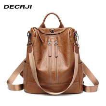 DECRJI Fashion Soft PU Leather Ladies Backpack Shoulder Bag Female Vintage Mochila Feminina School Bags For Women Rucksack 2020 2024 - buy cheap