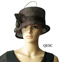 Sinamay-Sombrero marrón elegante para mujer, tocado con columna de avestruz para Derbi, iglesia, boda, fiesta, carreras, venta al por mayor, nuevo 2024 - compra barato