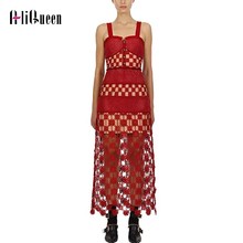 Self Portrait Runway Women Dress 2022 Red Lace Long Party Dress Flower Hollow out Knitted Patchwork Spaghetti Strap Lace Dress 2024 - buy cheap