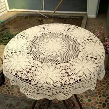 Hand Crochet Lace Round Table Runner Table Cloth White Cotton Wedding Home Decor Knit Flower Tablecloth Cover Beige White 2024 - buy cheap