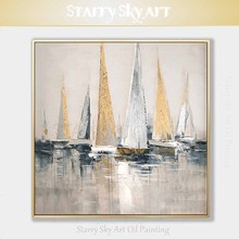 Barcos abstratos de alta qualidade, pintura a óleo, arte fina, paisagem, barcos 2024 - compre barato