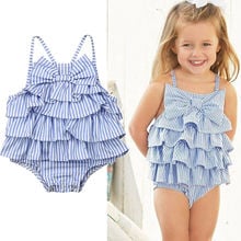 2019 New Summer Baby Girls Bodysuit Striped Bowknot Layers Bodysuit Sleeveless Ruffle Backless Sky Blue Bodysuit Outfits 2024 - buy cheap