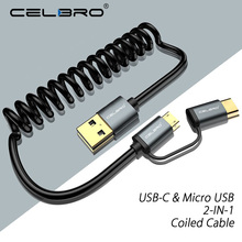 2A Retractable Microusb Type C Cable 2 IN 1 Charger Spring Coiled Android Micro USB C Cable Fast Charging Mobile Phone 1M 0.5M 2024 - buy cheap