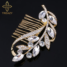 TREAZY-Tiara de boda de cristal para mujer, peines de pelo nupciales elegantes de Color dorado, accesorios de joyería para el pelo 2024 - compra barato