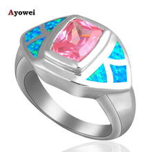 Женское серебряное кольцо с голубым огненным опалом и розовым цирконом, размер #6,5 #8 OR516A 2024 - купить недорого
