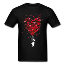 100% Cotton Men Black Red T-shirt Love Gun Creative Cartoon Print Adult Short Sleeve Tee Shirt Heart Butterfly Painting 2024 - buy cheap