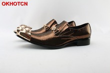 Cockscomb-zapatos de cuero con punta en pico para hombre, calzado de diseño de moda, zapatos de fiesta de boda de cuero de vaca, con cadena de Metal negra 2024 - compra barato
