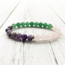 RoseQuartz + Purple Quartz +Green Aventurine Bracelet Wrist Mala Beads For Daily Gratitude Healing Bracelet Yoga Mala Keep Calm 2024 - buy cheap