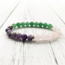 RoseQuartz + Aventurina Pulseira de Pulso De Quartzo Roxo + Verde Cura Pulseira Yoga Mala Mala Beads Para Gratidão Diária Manter A Calma 2024 - compre barato