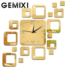 Square Mirror Gold Silver Acrylic wall clock splice modern design 3D large decorative wall watch gift Wall Sticker 1O24 2024 - buy cheap
