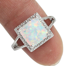 Wholesale Retail Silver Plated Four Claw Inlay White Pink Blue Fire Opal Rings Size 6 7 8 9 2024 - buy cheap