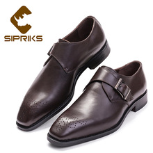 Sipriks masculino praça toe único monge cinta sapatos importados italianos sob medida goodyear soldada de borracha único casamento sapatos marrons formal 2024 - compre barato