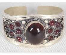 Excellence Tibet Silver Garnet Cuff Bracelet 2024 - buy cheap