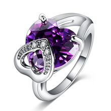 LZESHINE Fashion Jewelry Purple cz Crystal Rings Bijoux Silver Color Double Heart Shape Cocktail Rings for Party CRI0057 2024 - buy cheap