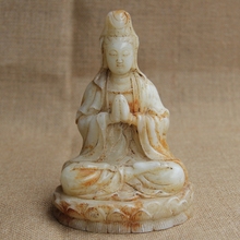 Estátua de bode artesanal de jade branco chinês, esculpida, sentada, lótus, guanyin kwan-yin b 2024 - compre barato