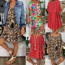 Women Retro Boho Short Sleeve Dress Summer Beach Casual Tops Shirt Dress Ladies Print Mini Dress Plus Size S-5XL 2024 - buy cheap