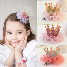 Newborn Girls Princess Headband Gold Crown Hair Clip Children's Accessories Baby Lace Cute Hair Band Clips Pearl Jewelry 2024 - buy cheap