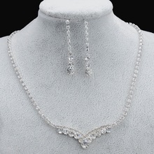 Shiny Silver Color Rhinestone Crystal Wedding Jewelry Set V Shape Choker Necklace Earrings Set for Women Bridal Jewelry Sets 2024 - buy cheap