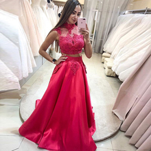 Two Pieces Red Prom Dresses With Cap Sleeves Draped Skirt 2019 Sexy Prom Gown Sweep Train Women Formal Party Gown Robe De Soiree 2024 - buy cheap