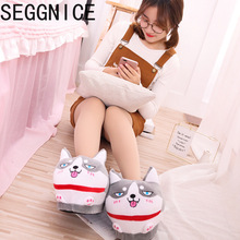 2019 Dog Slippers Home Funny Bedroom Slippers Men Women Cotton Cute Female Plush Slipper Floor Shoes Huskies Rabbit Print Cotton 2024 - buy cheap