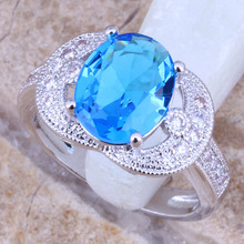 Shiny Blue Cubic Zirconia White CZ Silver Plated Ring Size 6 / 7 / 8 / 9 E654 2024 - buy cheap