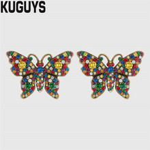 KUGUYS Vintage Colorfuls Crystals Butterfly Earrings for Womens Fashion Jewelry Trendy Stud Earring Party Wedding Accessories 2024 - buy cheap