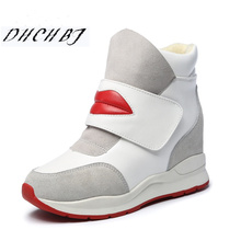 Fashion Women genuine leather Shoes Winter Platform Wedge Ankle Boots Height Increasing Shoes Keep Warm Fur  Snow Boots 35-40 2024 - buy cheap