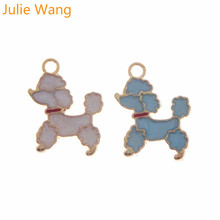 Julie Wang 6 uds de aleación de oro de Base/azul/de esmalte Rosa caniche perro encanto COLLAR COLGANTE pendientes joyería accesorios DIY que hace 2024 - compra barato