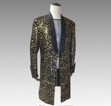 Men's leopard Gold black Sequins personality long Blazer  Fashion Punk Nightclub Bar DJ Singers Suit Jacket Costumes Trench coat 2024 - buy cheap