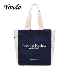 Youda Fashion Color Matching Canvas Bag Ladies Simple Korean Style Shoulder Bags Large Capacity Handbag Shopping Portable Tote 2024 - buy cheap