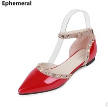 Sapatos planos de couro patenteado brilhantes, sapatos simples com ponta completa 48-33 para mulheres 2024 - compre barato