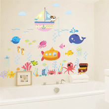 Subaquática peixe bolha adesivos de parede para quartos de crianças quarto de banho home decor animais dos desenhos animados mural art adesivos de parede decalques diy 2024 - compre barato