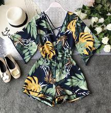 Women's summer deep v neck print Playsuits Lady's fashion high waist Wide leg shorts Jumpsuits TB1311 2024 - buy cheap