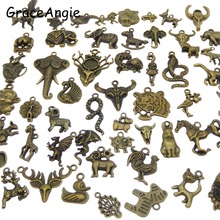 Pingente em bronze de liga de tigre, pingente de caveira, elefante, cavalo, tigre, artesanato, 20 peças 2024 - compre barato