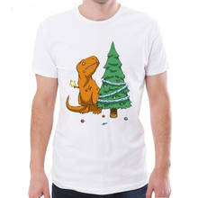 Dinosaur with Christmas Tree Men T-shirts O-Neck Short Sleeve Tops Cartoon Print T shirt Fashion Tees 2024 - buy cheap