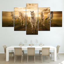 Pintura de animais cavalo corrida, 5 peças quadro modular impressões de lona pintura de cavalo corrida pintura a óleo arte de parede arte de decoração de casa arte 2024 - compre barato