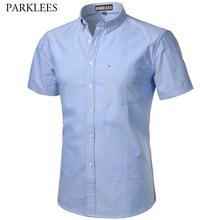 Camisa masculina de algodão oxford, camisa nova marca de verão de 2017 para homens, camisa de manga curta, camisa slim fit, camisa casual com botão para homens 2024 - compre barato