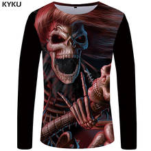 KYKU, Мужская футболка с черепом, с длинным рукавом, в стиле панк, Япония, забавная, аниме, 3D, графический, готический, рок, с принтом, футболка, мужская одежда 2024 - купить недорого