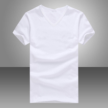 Men's Summer T-Shirt Solid Black White Simple Tops Short Sleeve V-Neck Korean Style Slim Fit Casual Tees Male Clothes T Shirts 2024 - buy cheap