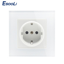 Esooli Wall Crystal Glass Panel Power Socket Plug Grounded, 16A EU Standard Electrical Outlet 86mm * 86mm 2024 - buy cheap