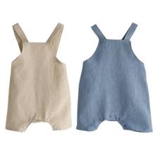 Fashion Baby Girls Boys Overalls Cute Summer Solid Color Suspender Infant Kids Soft Linen Clothes Short Rompers 2024 - buy cheap